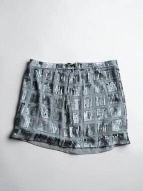 KAS NEW YORK Silver Sequined Mini Skirt Size Medium